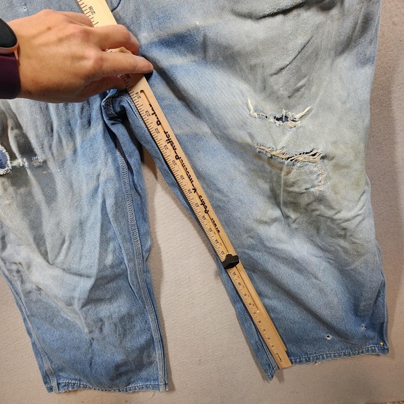 Distressed Liberty Overalls Bib Overalls Mens 46x29 Light Wash Denim Workwear - Picture 3 of 12